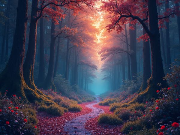 Las oraz ścieżka. Nasycone barwy